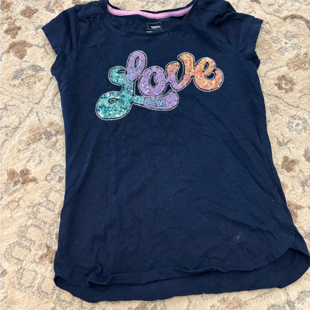 Navy Blue Kids Shirt with Multicolor 'Love' Design